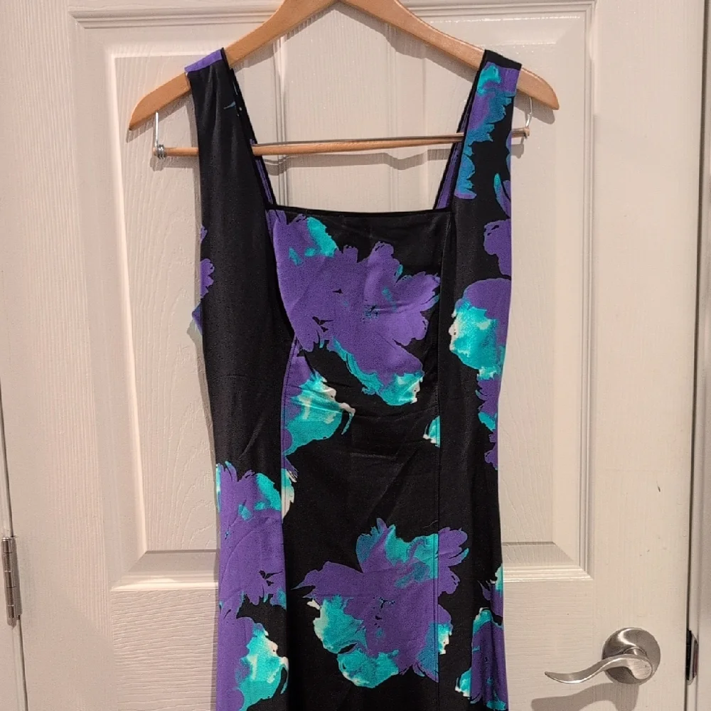 Natori Black Dress with Purple and Teal Floral Design - Picture 1 of 4